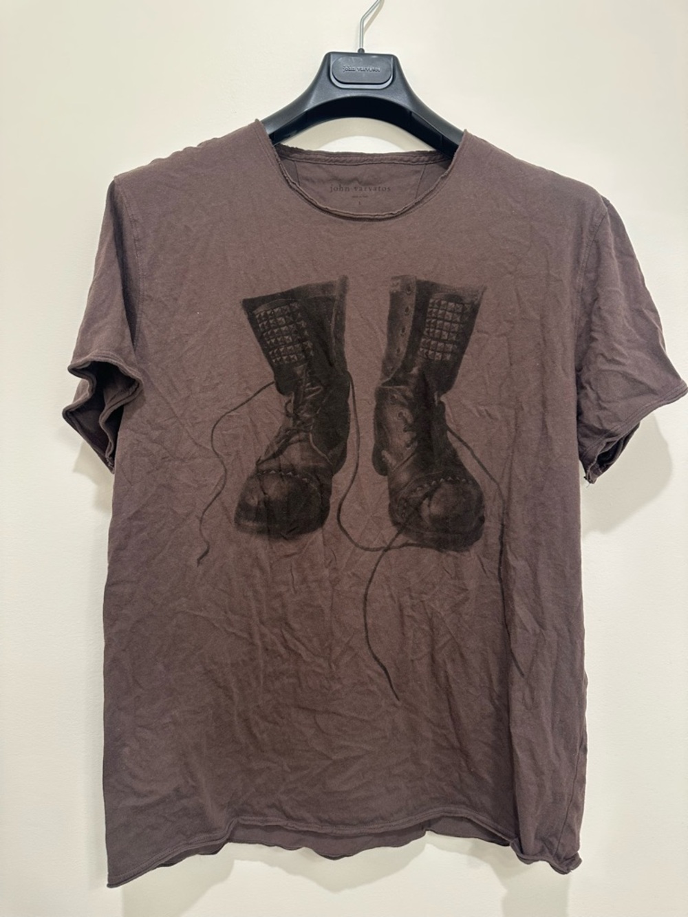 John Varvatos Brown Short-Sleeve Tee with Combat Boots Graphic